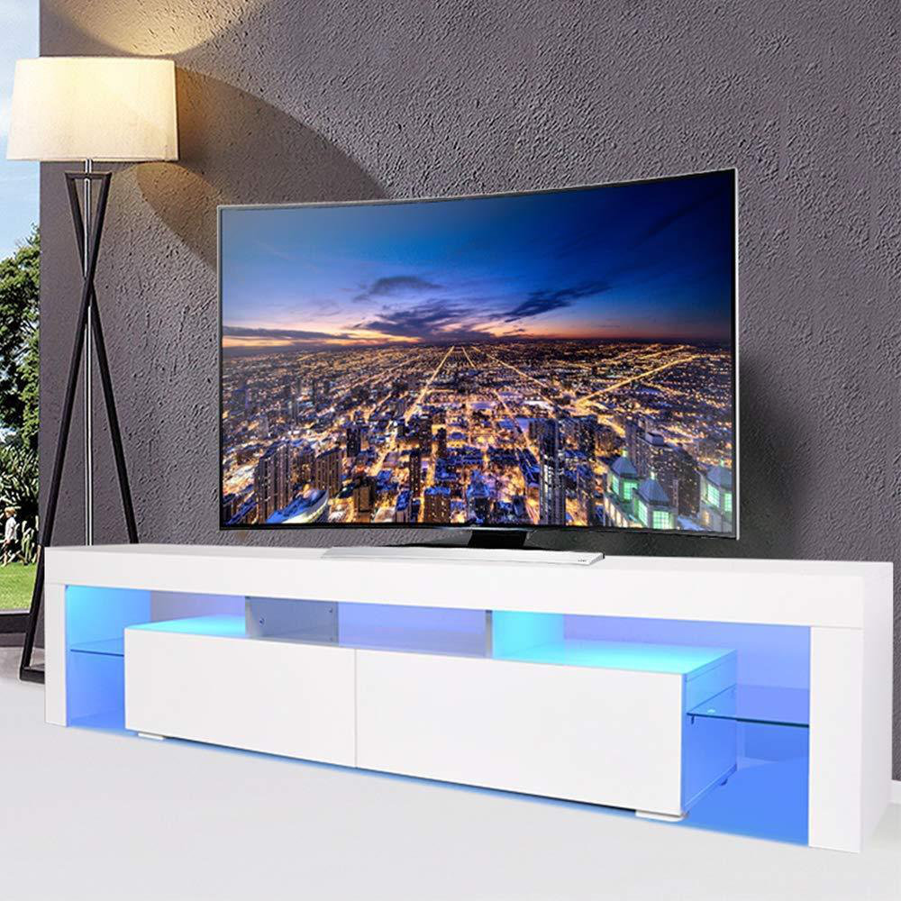 White Modern LED Light TV Cabinet Stand Drawer Body Unit - Image 3