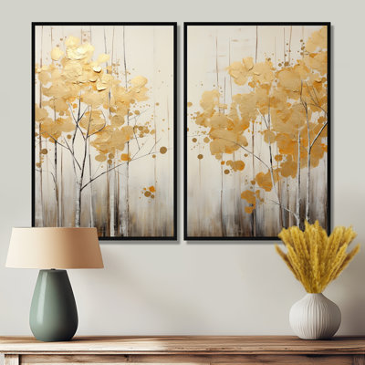 Minimalism White And Gold Forest I - Traditional Wall Art
