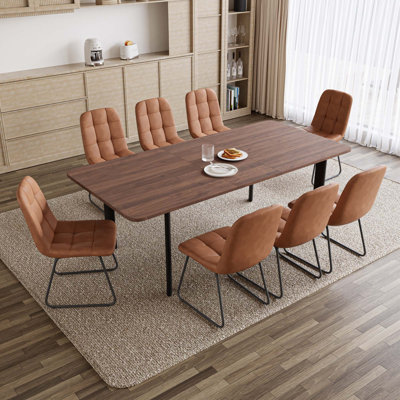 63'' to 78.7'' Oak Extendable Modern Kitchen Dining Table Set, Mid-Century Dining Table Set For 6-8 Personal with Carbon Steel Legs