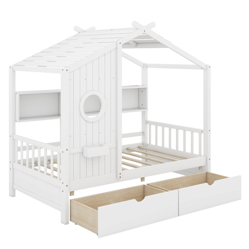 Lit simple avec tiroirs, Blanc