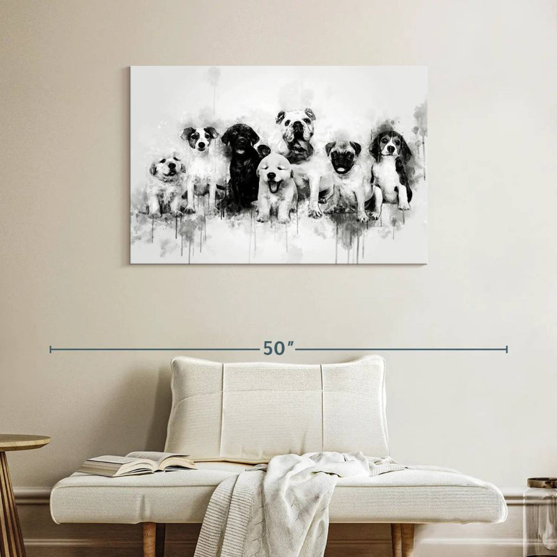 Dog Puppies Black And White, 26" H x 39" W