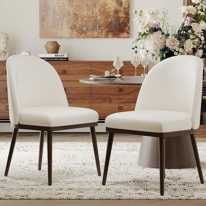 Ensemble de 2 chaises de salle à manger rembourrées en bois avec cadre en bois et dossier incurvé, chaises de salle à manger modernes en tissu