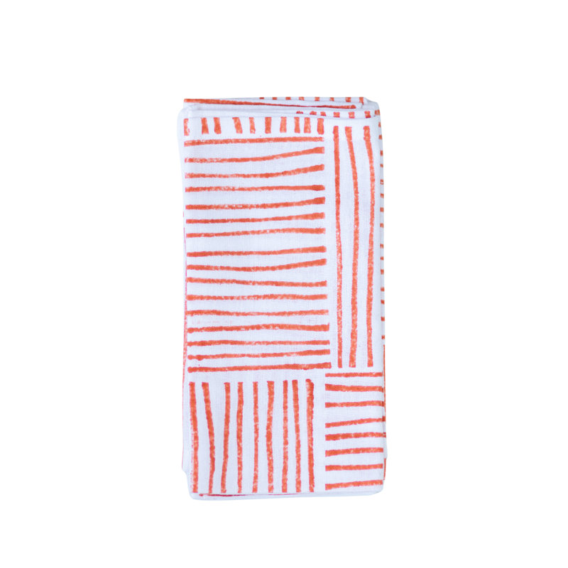 S/4 Organic Napkins - Stripe, Orange