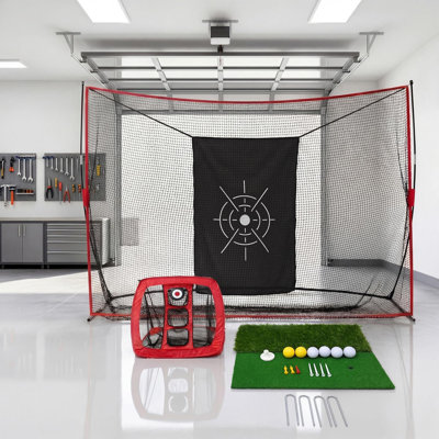 10x7ft Golf Practice Net Set with Chipping Net, Dual-Turf Mat, Targets, Foam Balls, Tees & Carry Bag, Heavy-Duty 5-Ply Netting for Garden/Garage