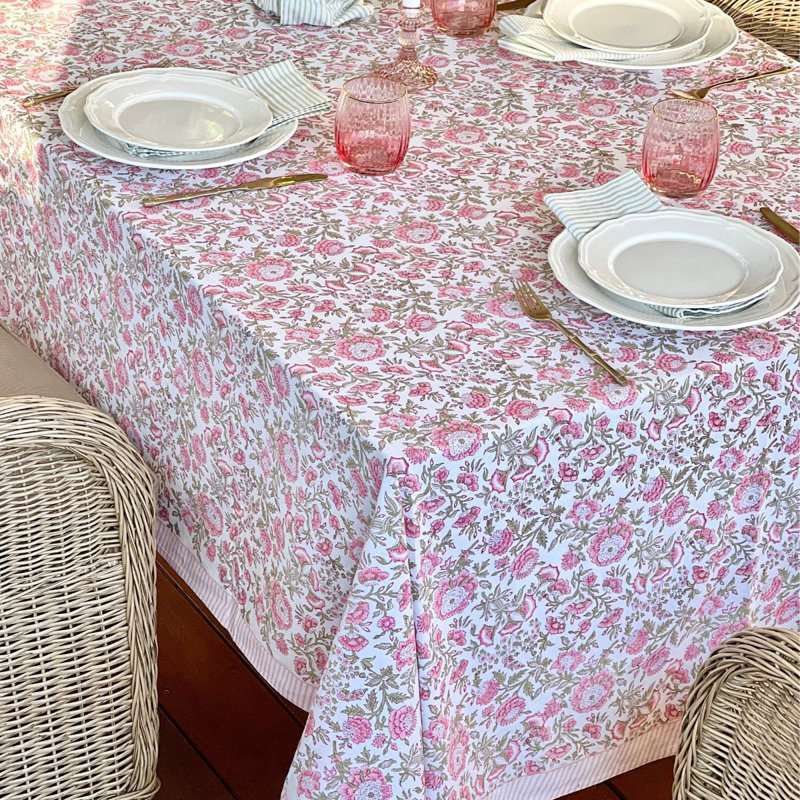 Beatrice Square Tablecloth- Pink And Green, 72" Square