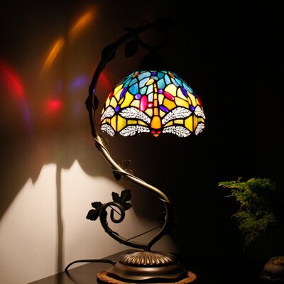 Blairsden Tiffany Desk Lamp Stained Glass Table Reading Banker Light Crystal Bead Blue Yellow Dragonfly Style Shade W8H20 Inch S128 World Menagerie LA -  D48D6CDF51FB4028B3F817E53A042A1C