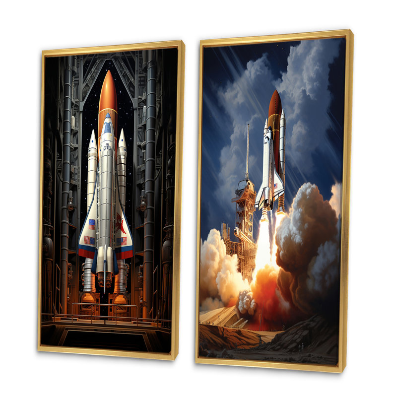 «Rocketship Revelation», 2 pièces, Encadrement doré, H 32 po x l 32 po