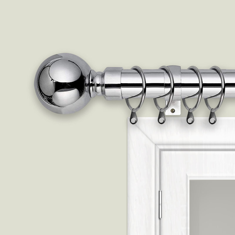 Plain Metal Ball Extendable Single Curtain Rod /Pole, 160-300 Cm, Brushed Silver