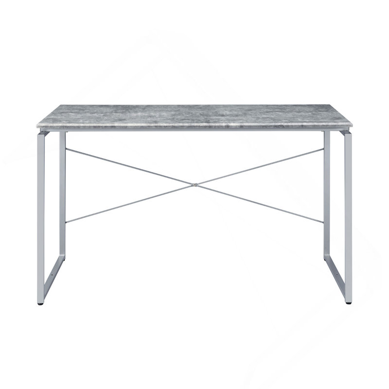 Faux Concrete Top Rectangular Writing Desk, Silver
