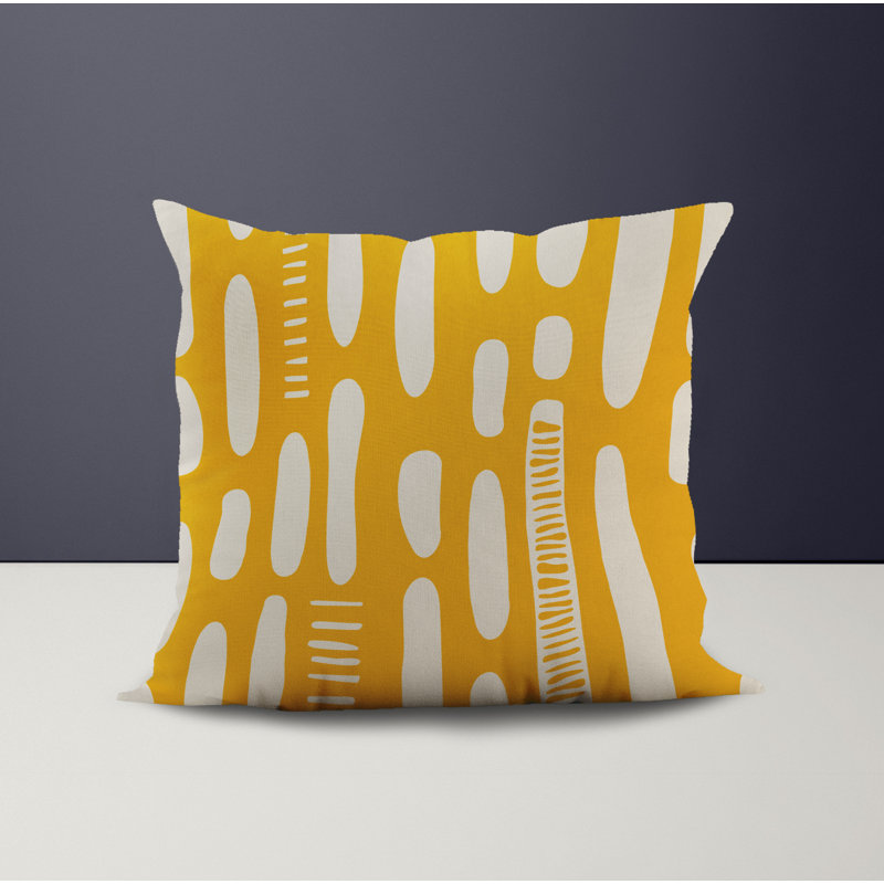 Jeté carré en polyester intérieur / extérieur, L 15 po x H 15 po, Jaune / Bleu Marine