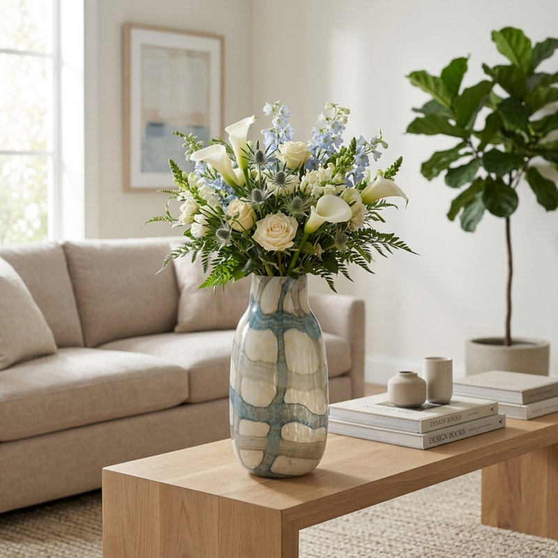 Chambre Marbled Tall Swirled Glass Vase, 13" H x 7" W x 7" D
