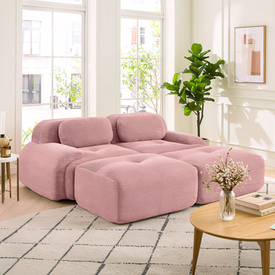 Canapé modulaire en velours côtelé doux, siège profond modulaire rose avec dossier incurvé pour le salon