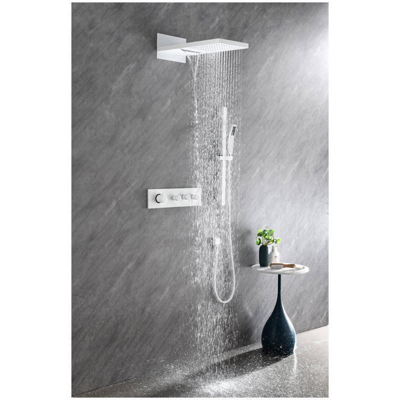 Système de douche murale à cascade avec douche à main et barre coulissante - modes de pluie et cascade à deux fonctions, hauteur réglable, buses autonettoyantes