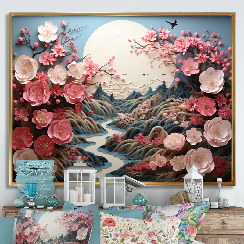 Art asiatique, élégance orientale V - impression, H 34 po x l 44 po x P 1,5 po, Cadre flottant doré