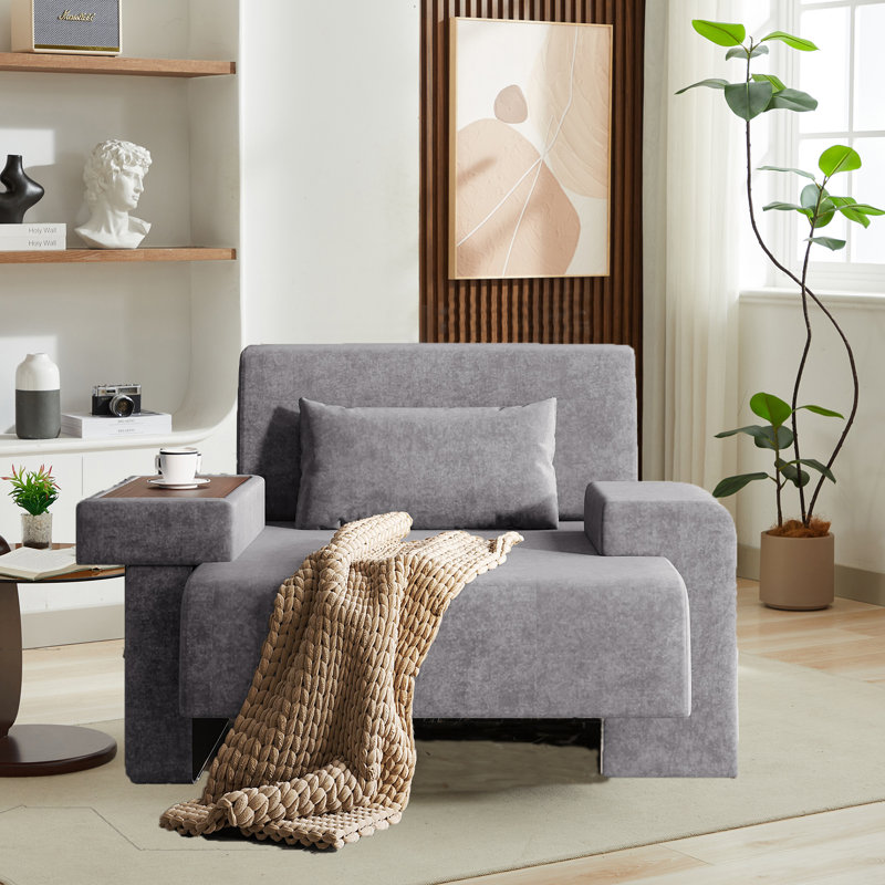 48" Wide Modern Accent Chairs With Storage Console Armrest For Living Room, Elegant Arm Chair Upholstered Tufted Club Chair For Bedroom