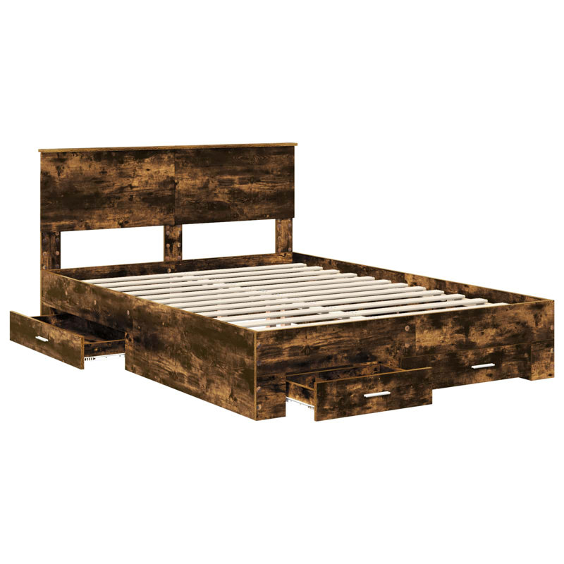 Bed Frame, European Double (140 x 200 cm), Smoked Oak