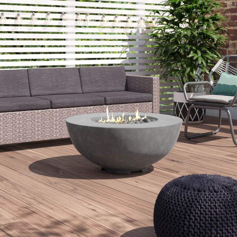 Humbert Bowl / Roca Outdoor Concrete Fire Pit 45,000 BTU - Includes Lava Rocks & PVC Cover, Natural  Gas, Gray