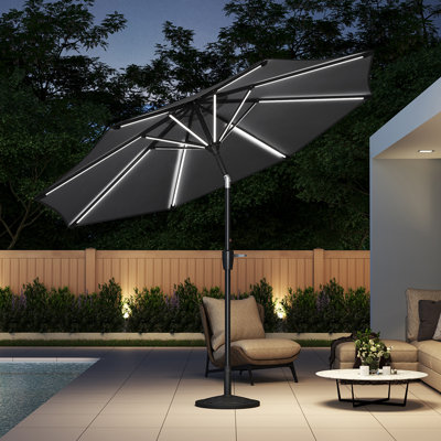 300cm Large Solar Powered LED Patio Umbrella for Outdoor Garden Patio without Base