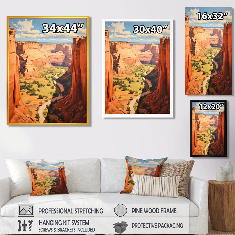 Arizona Archangel Mountain View - Canyon, art mural, Toile avec cadre flottant noir, H 20 po x l 12 po x P 1 po