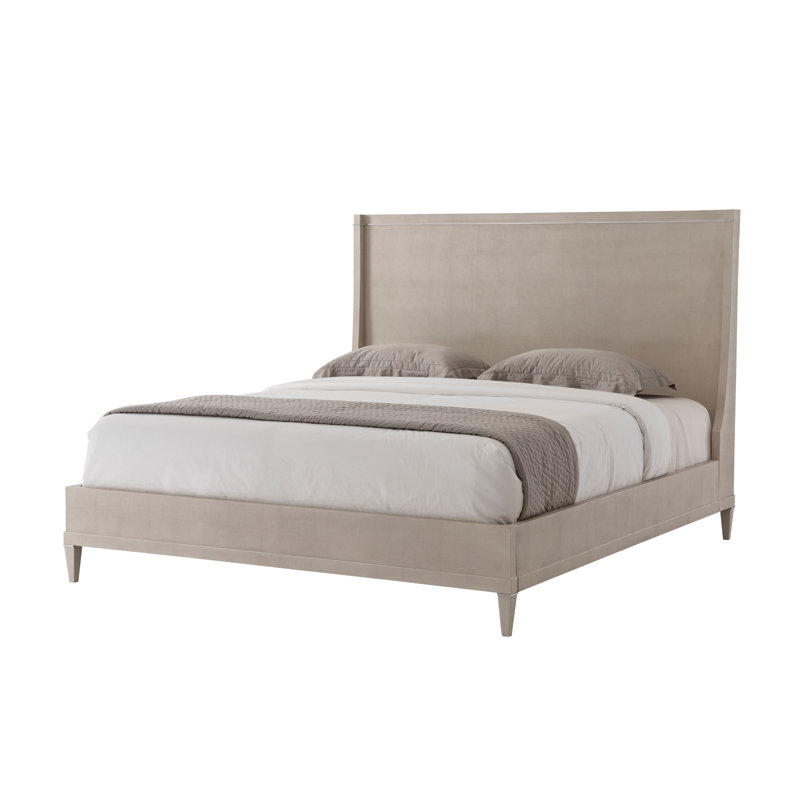 Beige Overcast Upholstered Cal. King Metal Frame Panel Bed