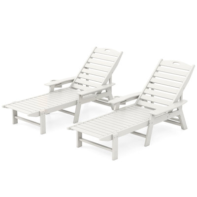 Set Of 2 Patio Chaise Lounge Chair HDPE Outdoor Recliner w/ 4-Position Backrest