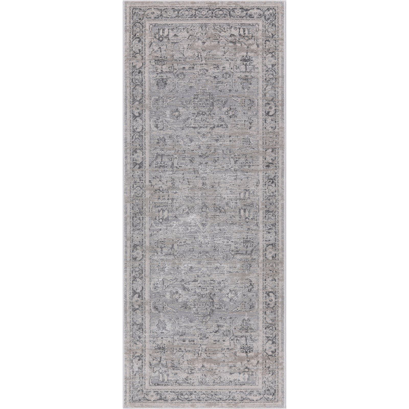 Nevada Collection Bordered Cream and Grey Rug, Runner 2'7" x 7'11"