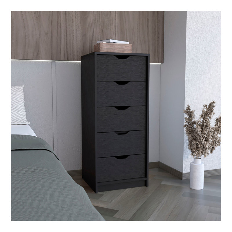 Basilea 5 Drawers Tall Dresser, Pull Out System -Black