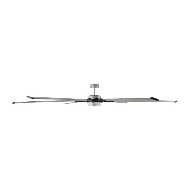 LED Downrod Ceiling Fan, Brushed Steel/Matte Black with Steel Blades, 96 inches
