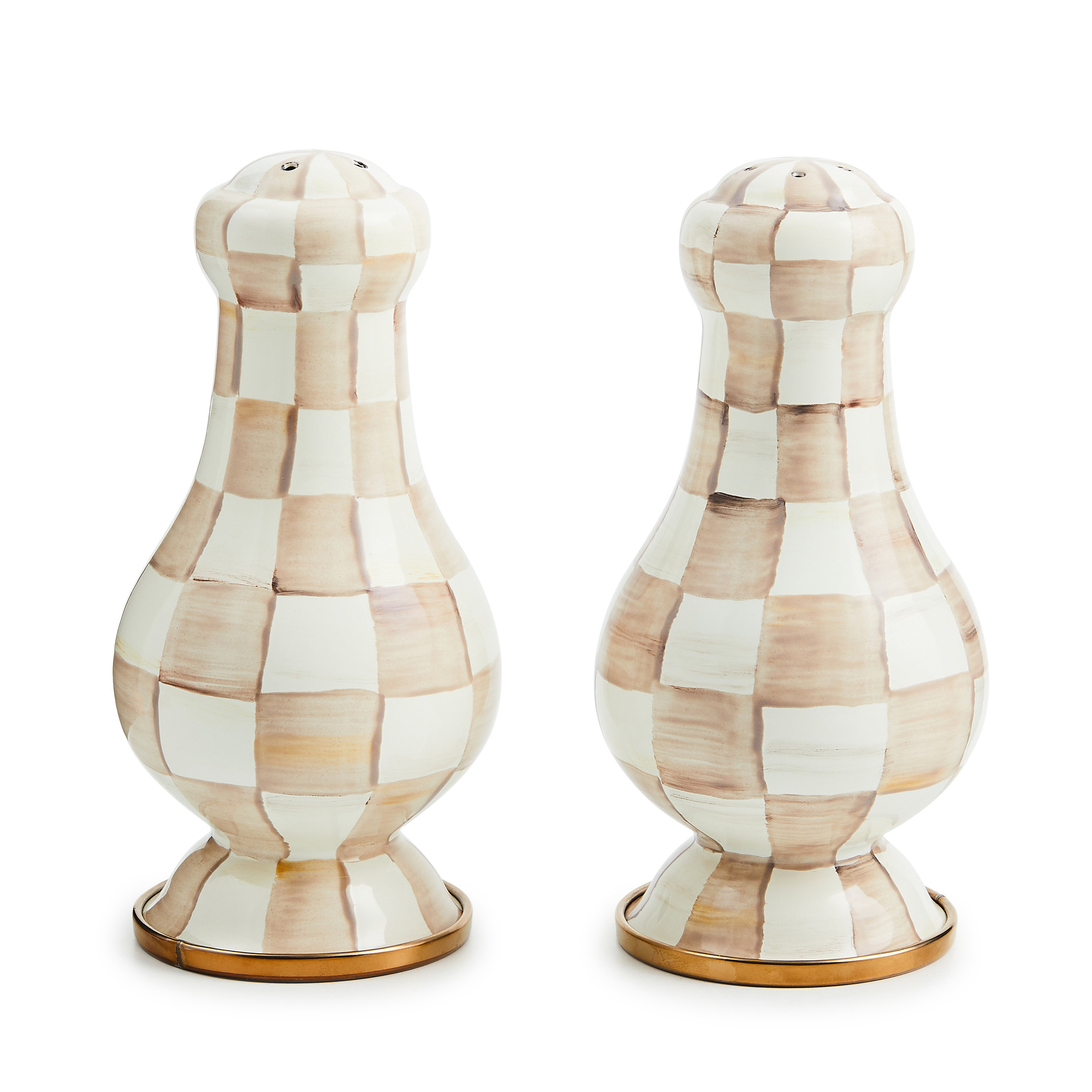 MacKenzie-Childs Mocha Check Large Salt & Pepper Shakers | Perigold