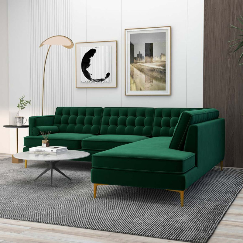 Canapé modulaire, Orienté à droite, Velours vert