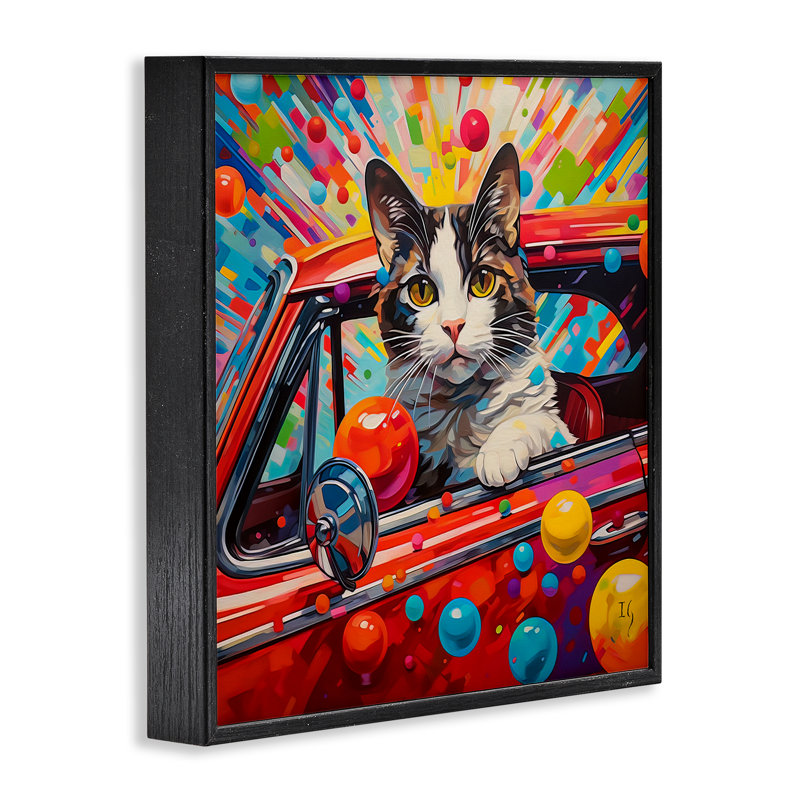 Art au giclée de conduite au chat avec motif audacieux d'Ivan Guaderrama, H 12 po x l 12 po, Giclée encadrée noir minuit