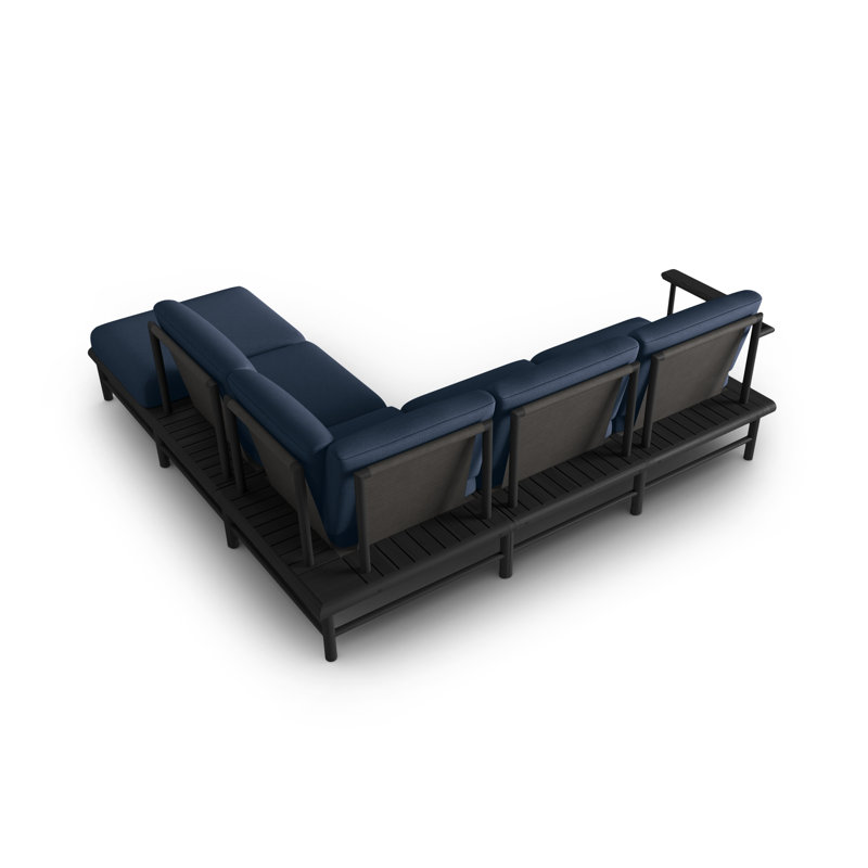 230cm Wide Ash Patio Sectional with Cushions, Dark Blue, Right Hand Facing