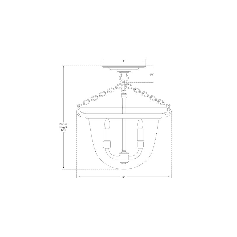 Chapman & Myers Country Semi-Flush Bell Jar Lantern, Polished Nickel