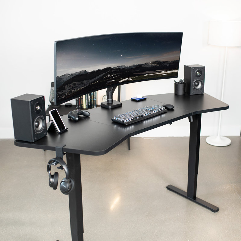 Black 71" Wing-Shaped Particle Board Table Top for Sit-Stand Desks