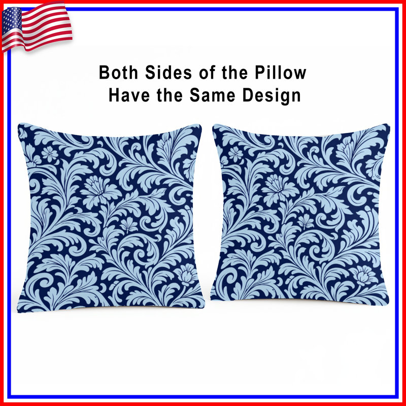 Coussins décoratifs bleus à motif damas, 18 x 18 pouces