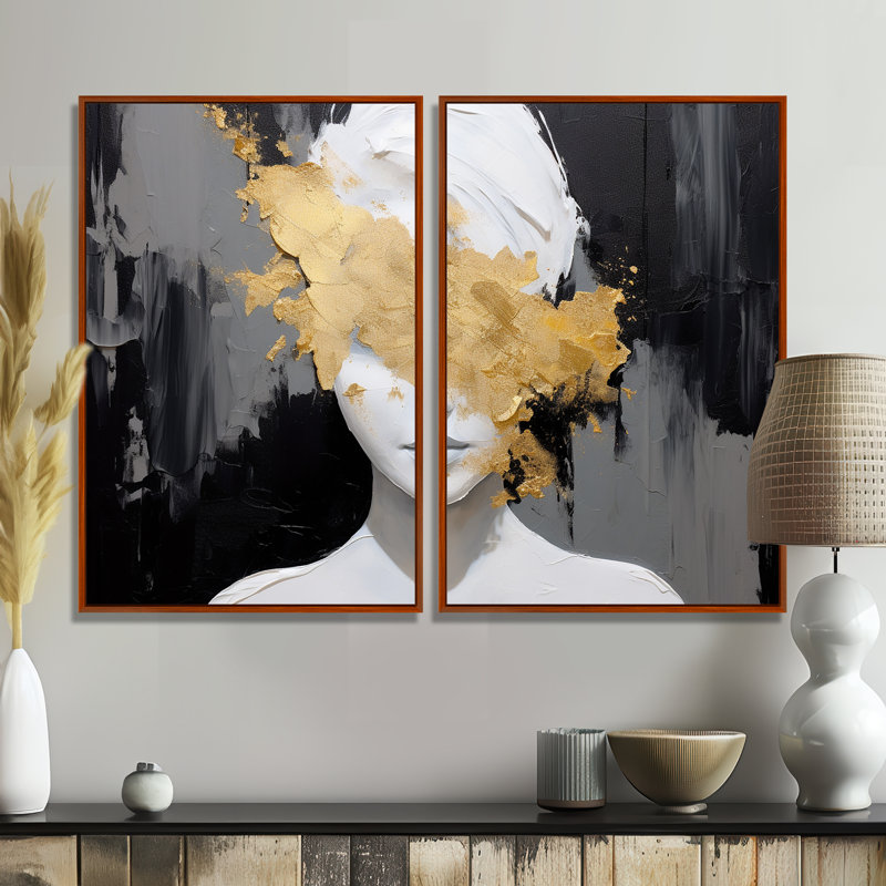 «Blinded By Glam», portrait abstrait - art mural moderne, H 36 po x l 48 po, Impression encadrée flottante, Brun