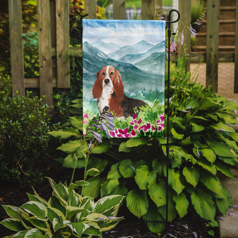 Yorkshire terrier yorkie à 2 côtés en polyester 15 x 11,5 po mountain fleurs drapeau de jardin, Basset (vert/brun)
