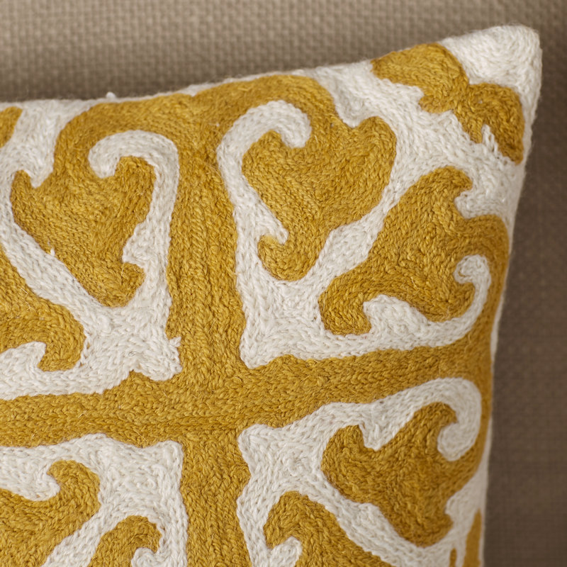 Embroidered Canvas Reversible Throw Pillow, 18" x 18", Mustard