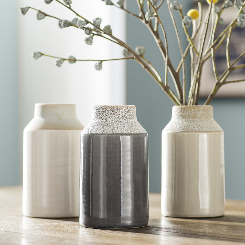 Vase de table Chesterle, Glacis blanc mat / beige brillant / gris anthracit, H 8 po x l 5 po x P 5 po