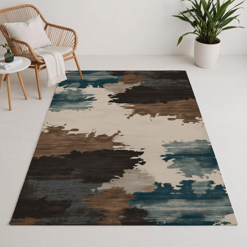 Tapis intérieur et extérieur brun Watercolor, Rectangle 5 pi x 7 pi