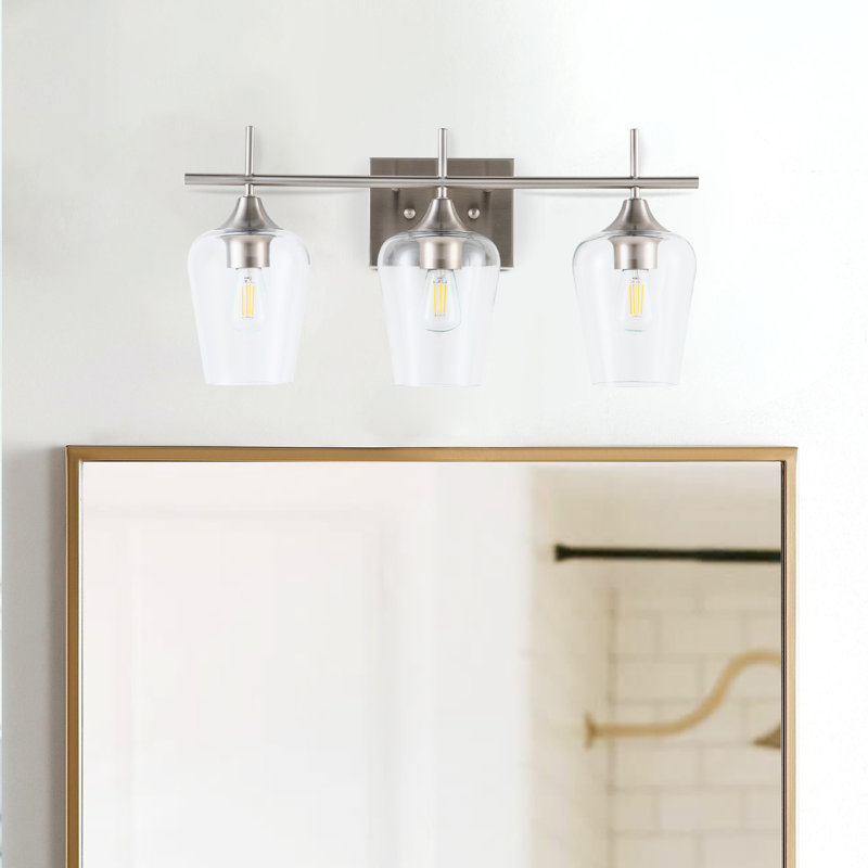 Éclairage pour salle de bain à intensité variable 3 lumières Herricks, Transparent, Nickel brossé