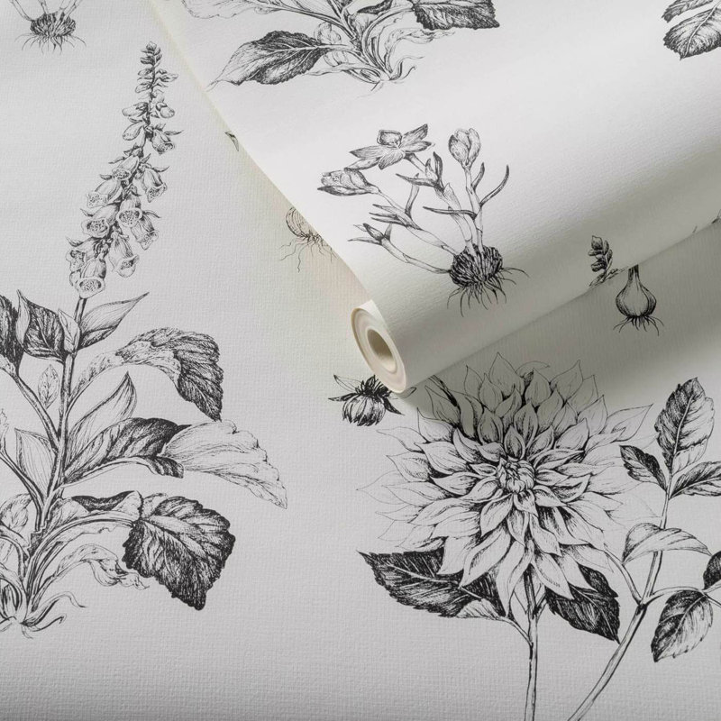 Secret Garden 10.05m x 52cm Distressed Wallpaper Roll, Charcoal