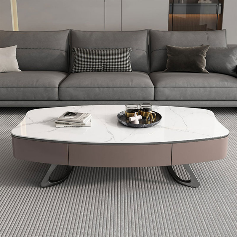 Table basse en acier inoxydable et blanc, H 15,75 po x L 51,18 po x l 27,56 po