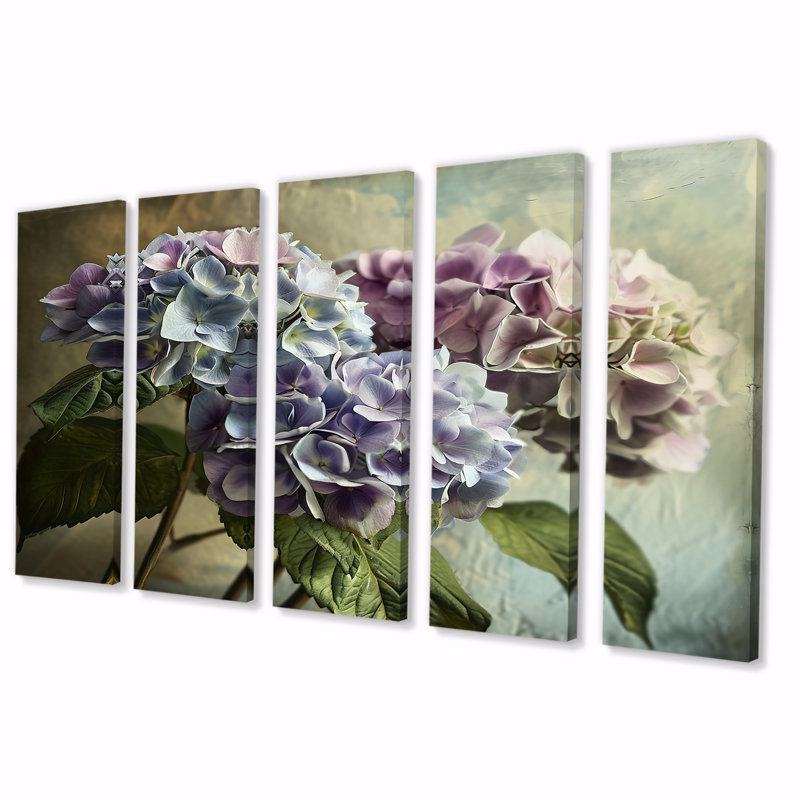 Rolfe - Hortensia, art mural pour le salon, 5 pièces, H 28 po x l 60 po