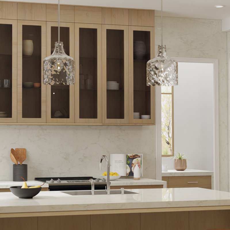 Baldwyn 1-Light Dimmable Hammered Glass Shade Single Bell Pendant, Brushed Nickel