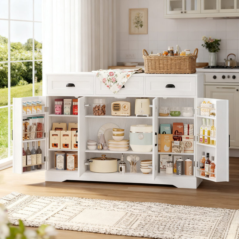 Buffet moderne avec 4 portes, 3 tiroirs et 6 tablettes réglables pour la cuisine