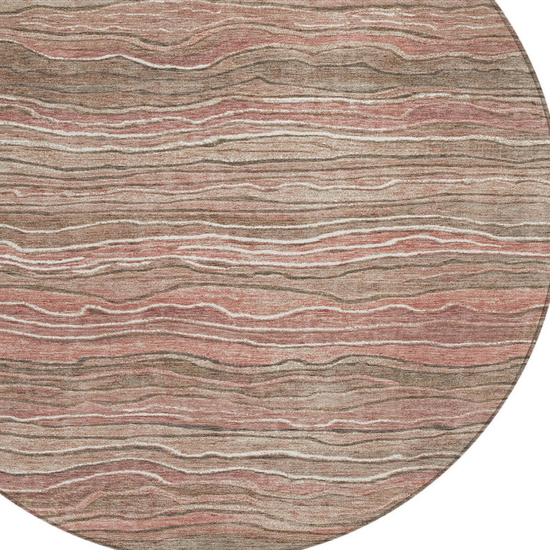 Tapis d'intérieur rond lavable abstrait brun et cuivre 8 pi Fabre
