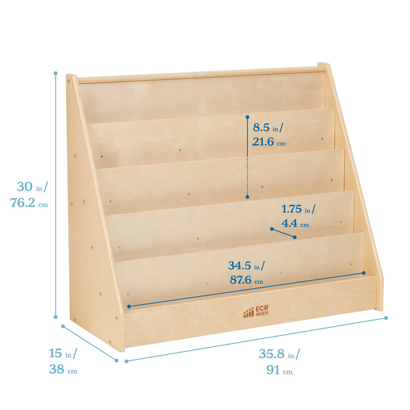 Natural Birch Single-Sided Kids Book Display Shelf