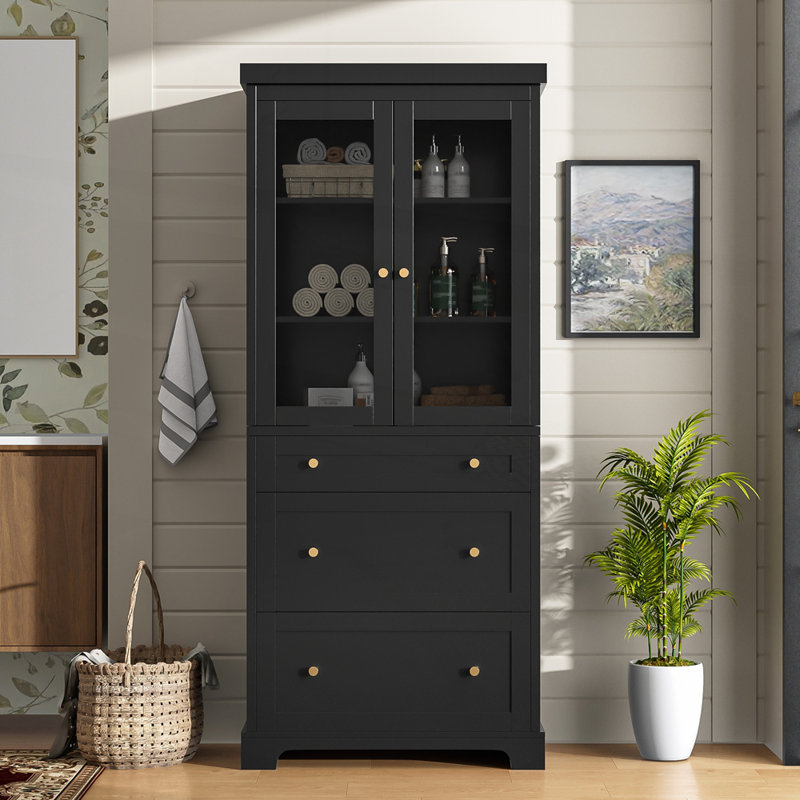 Modern High Freestanding Tall Bathroom Cabinet, Black