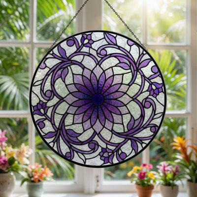 7.8"H Floral Vine Stained Glass Window Panel